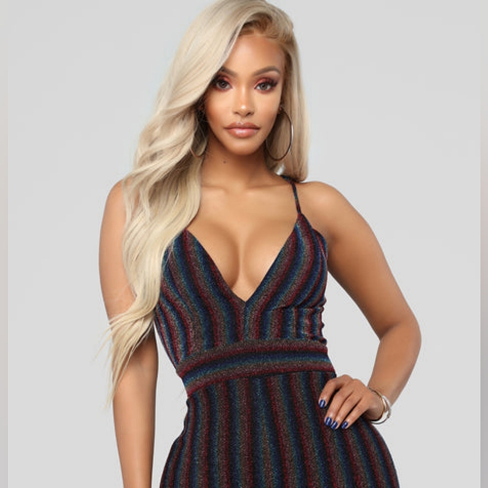 Striped Multicolor Retro 70s Inspired Jumpsuit - Picture 11 of 16